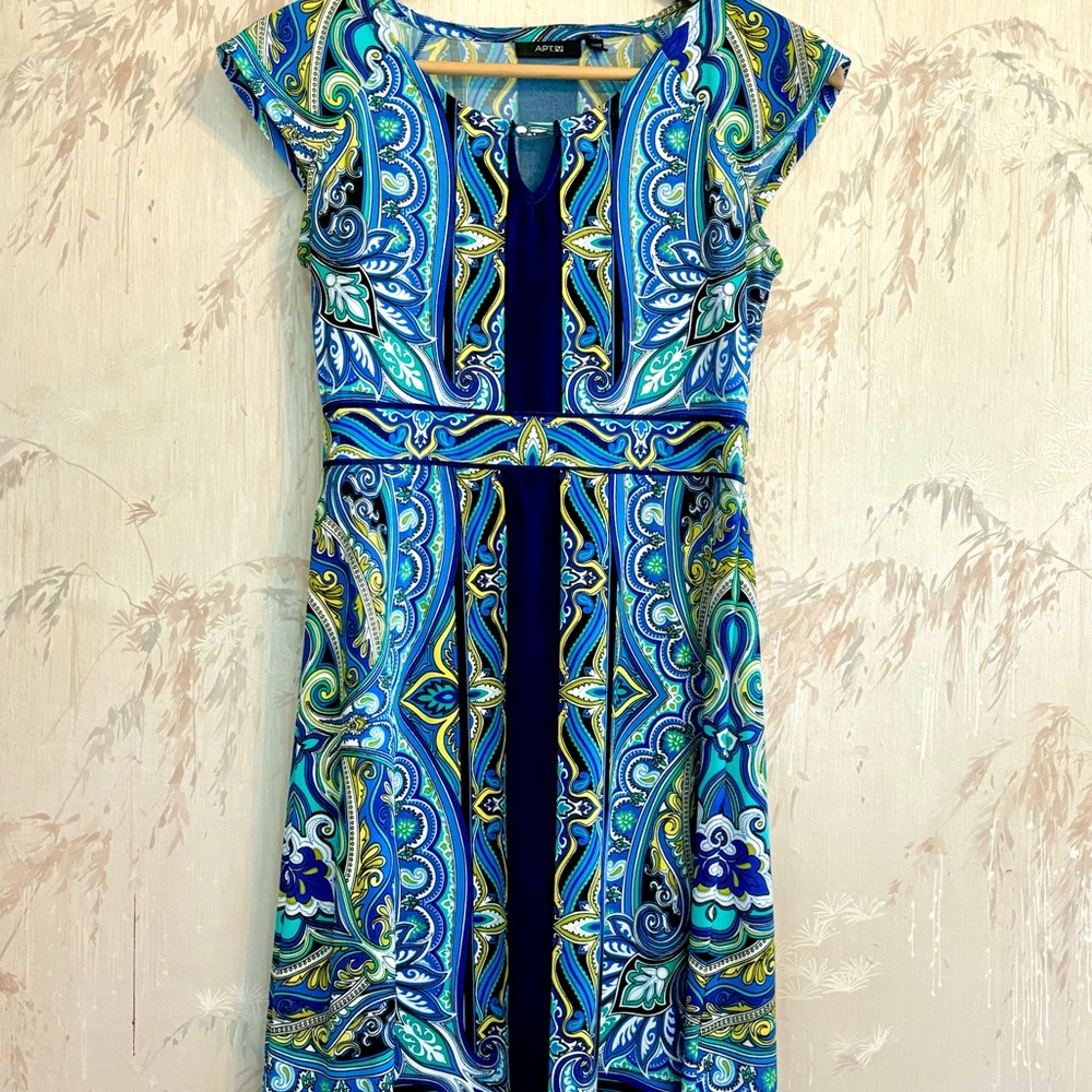Apt. 9 Dress Paisley Blue and Green Cap Sleeves
